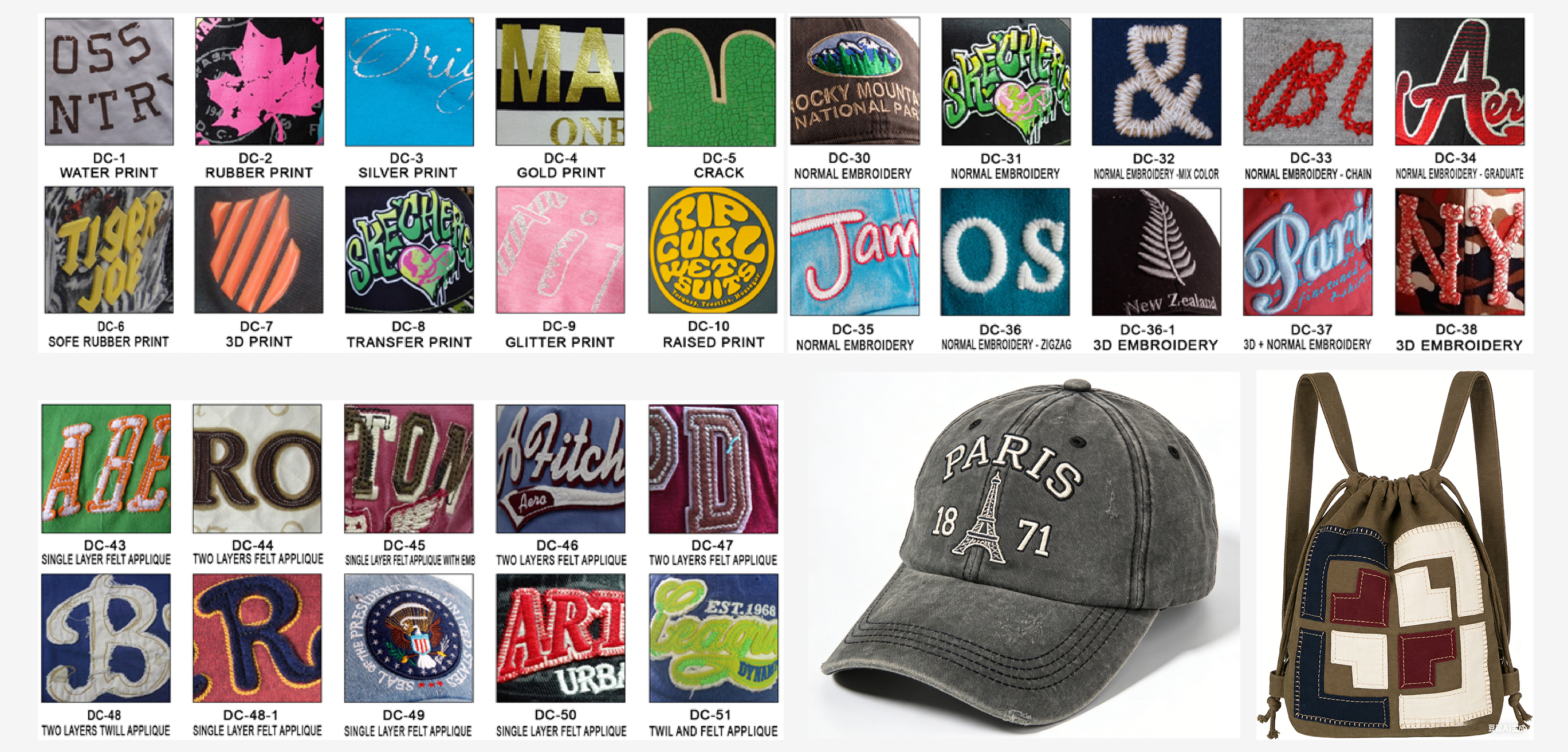 Customized printing,embroidery and applique for Headwear and Bags - Bopinwear